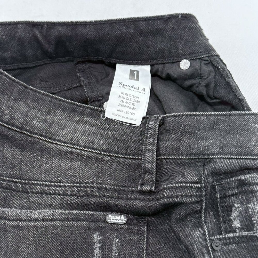 Special A Flare Jeans Women Size 1 W26 Black Distressed Raw Fringe Frayed Boho - Picture 9 of 12